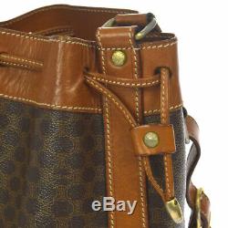 CELINE Macadam Drawstring Shoulder Bag Brown PVC Leather DMB A46696j