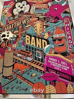 Dave Matthews Band Chicago Poster Concert 8/7/2021 Tour Foil Methane Bear Bull