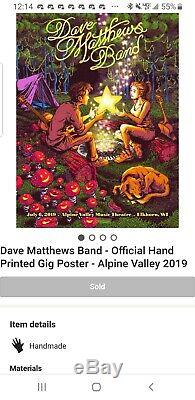 Dave Matthews Band Poster Print 7/6/19 Alpine Valley AP Signed In hand